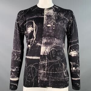 ALEXANDER MCQUEEN Size L Black White Marbled Wool Silk Crew-Neck Pullover